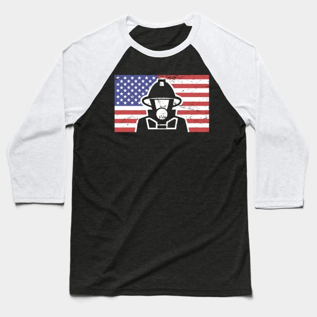 Patriotic American Flag & Fireman Baseball T-Shirt by MeatMan